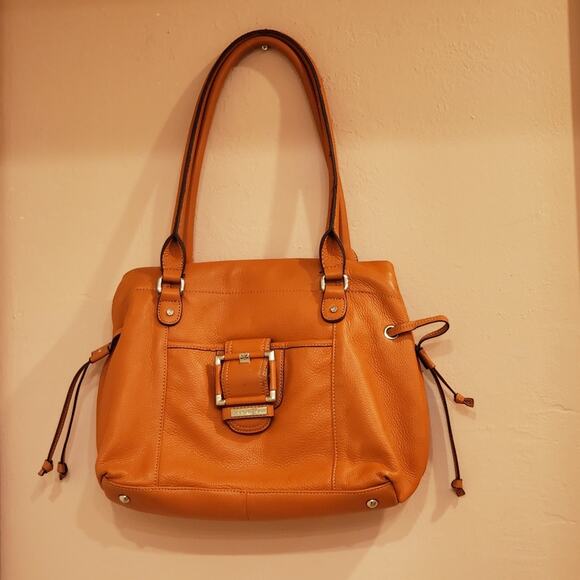 Isaak Mizrahi Leather Orange Handbag Purse Bag - Picture 1 of 8